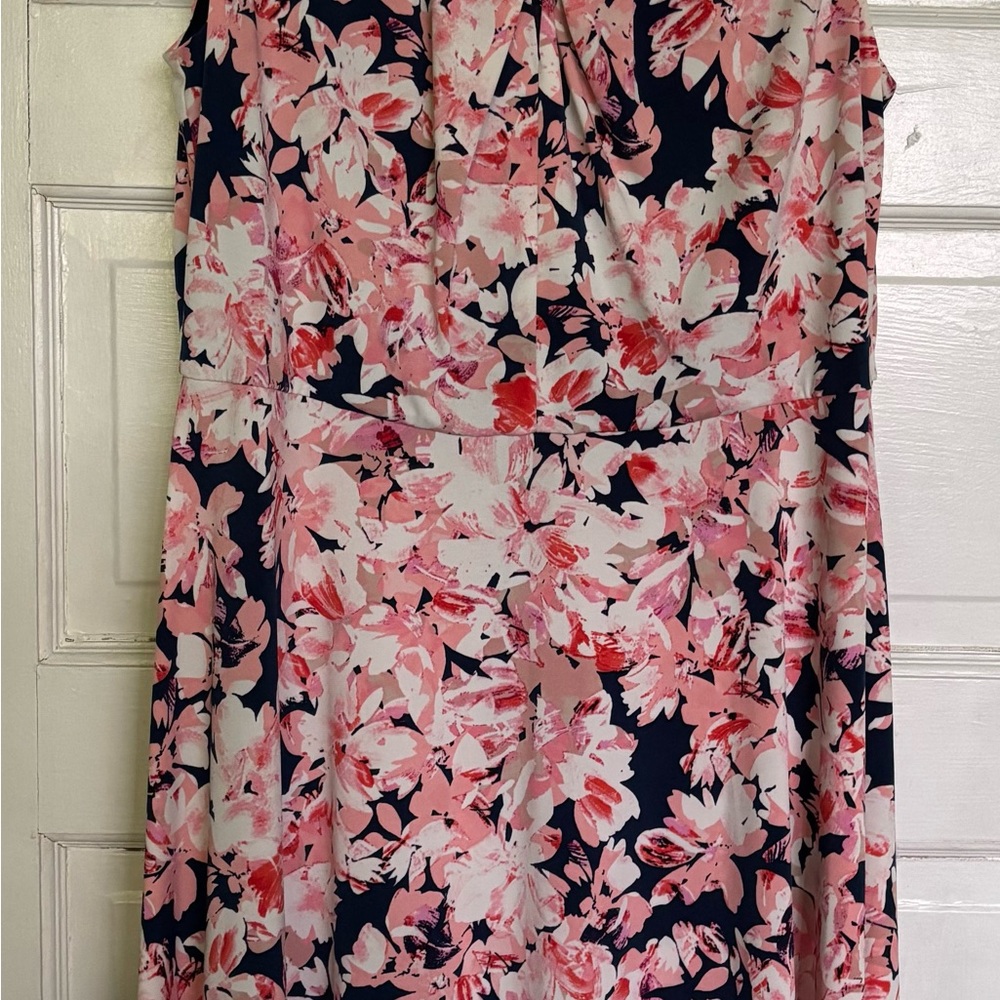 Liz Claiborne Asymmetrical Dress - Pink Floral on Navy